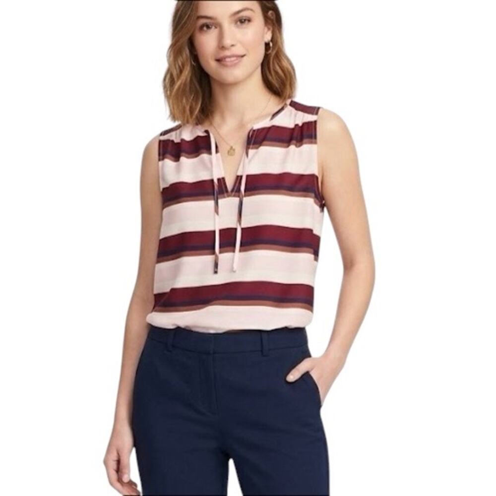 Banana Republic Striped Sleeveless Blouse Top Light Pink Burgundy Size Small